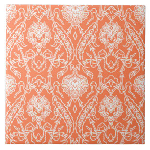 Luxury Coral and White Damask Pattern Decorative Ceramic Tile