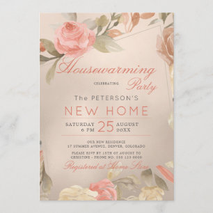 Luxury Coral Gold Foil Floral Housewarming Party Invitation
