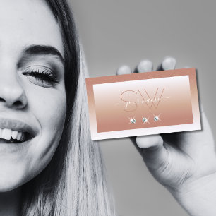 Luxury Coral White Ombre Sparkle Diamonds Monogram Business Card