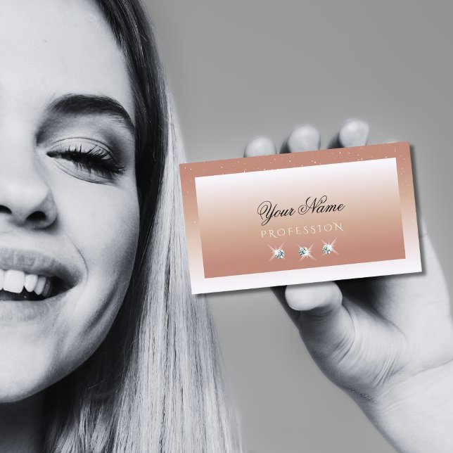 Luxury Coral White Ombre Sparkle Diamonds Stylish Business Card (Creator Uploaded)