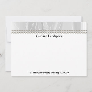 Luxury correspondence Custom White Silk & Pearls Card