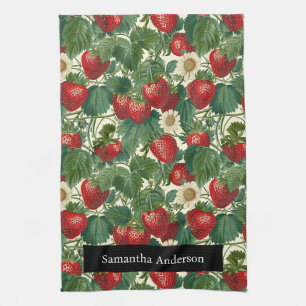 Luxury Cottagecore Kitchen: Strawberry Custom Name Tea Towel