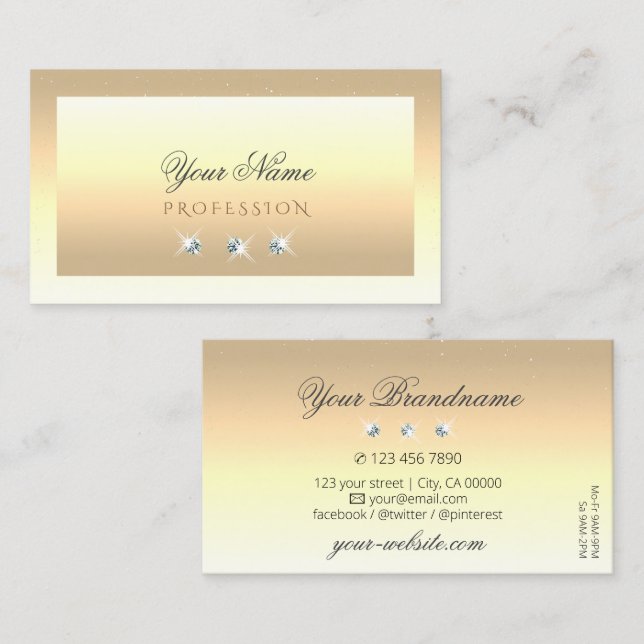 Luxury Cream Beige Ombre Sparkle Diamonds Modern Business Card (Front/Back)