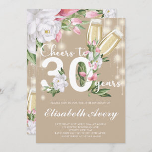Luxury Cream Champagne Floral 30th Birthday Party Invitation