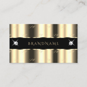 Luxury Cream Golden Black Sparkle Jewels Monogram Business Card