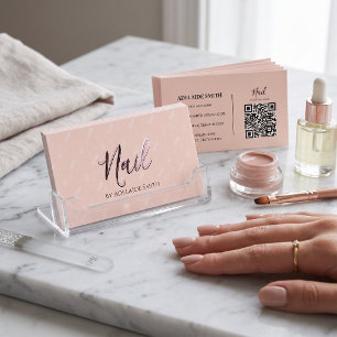 Luxury Cream & Muted Gold Line Art Nail Technician Business Card