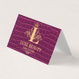 Luxury Crocodile Leather Elegant Gold Monogram Business Card