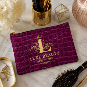 Luxury Crocodile Leather Monogram Gold Initial  Accessory Pouch
