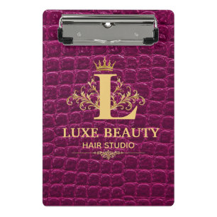 Luxury Crocodile Leather Monogram Gold Initial  Mini Clipboard
