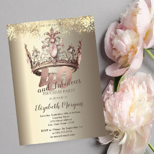 Luxury Crown Gold Confetti 40th Birthday Invitation