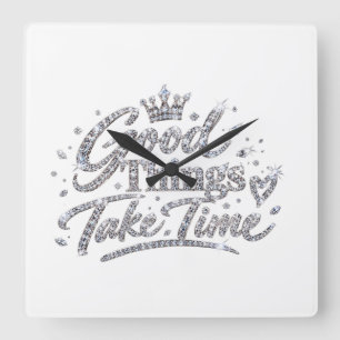 Luxury Crystal Crown Quote Square Wall Clock