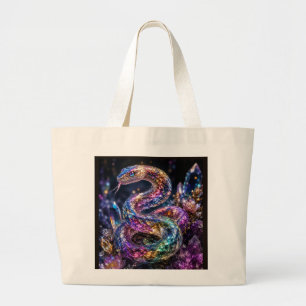 Luxury Crystal Snake Black Gold Glam Large Tote Bag