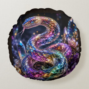 Luxury Crystal Snake Black Gold Glam Round Cushion
