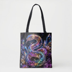 Luxury Crystal Snake Black Gold Glam Tote Bag
