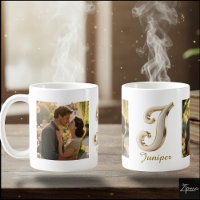 Luxury Cursive Gold White Initial J + 2 PHOTO
