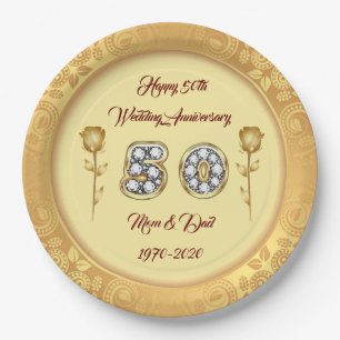 Luxury Customise  Happy Gold 50th Anniversary Paper Plate