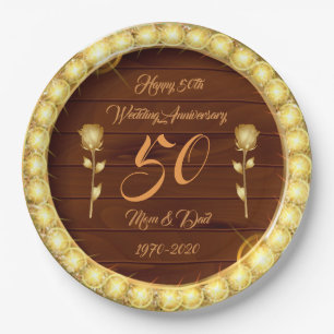 Luxury Customise  Happy Gold 50th Anniversary Paper Plate