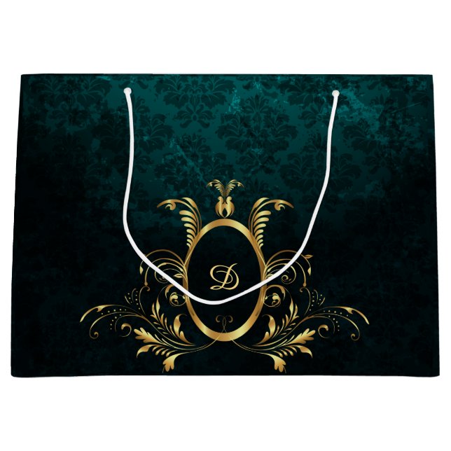 Luxury Damask gold Frame monogram Large Gift Bag (Front)
