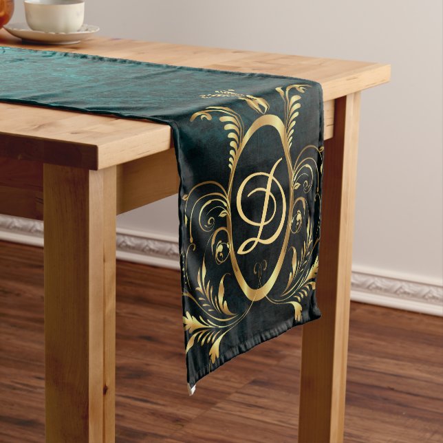 Luxury Damask gold Frame Personalised Short Table Runner (In Situ)