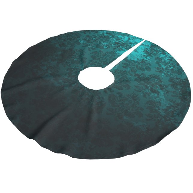 Luxury Damask turquoise Brushed Polyester Tree Skirt (Angled)