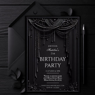 Luxury Dark Birthday Invitation, Gothic Black 5x7 Invitation
