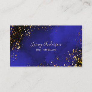 Luxury dark blue black and faux gold foil glitter business card