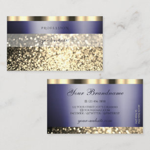 Luxury Dark Blue Gold Sparkling Glitter Glamourous Business Card
