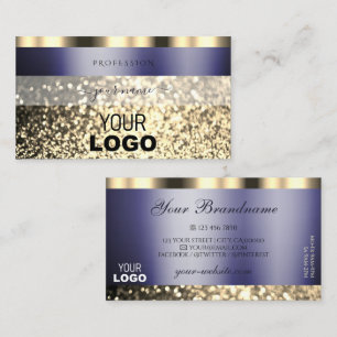 Luxury Dark Blue Gold Sparkling Glitter with Logo Business Card