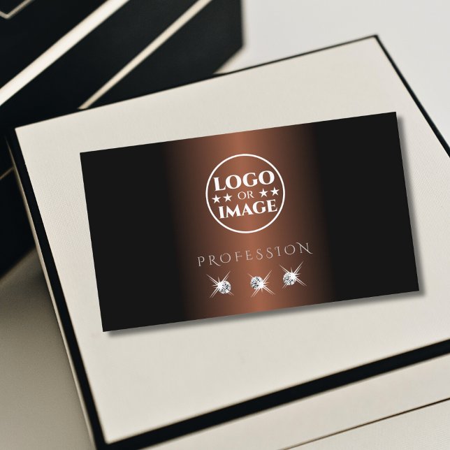 Luxury Dark Brown Silver Sparkle Diamonds Add Logo Business Card (Creator Uploaded)