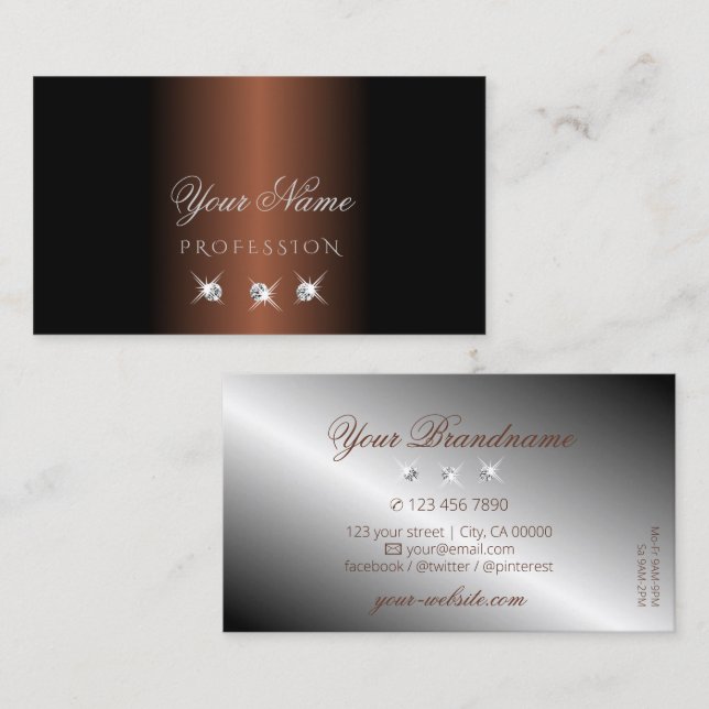 Luxury Dark Brown Silver Sparkle Diamonds Stylish Business Card (Front/Back)