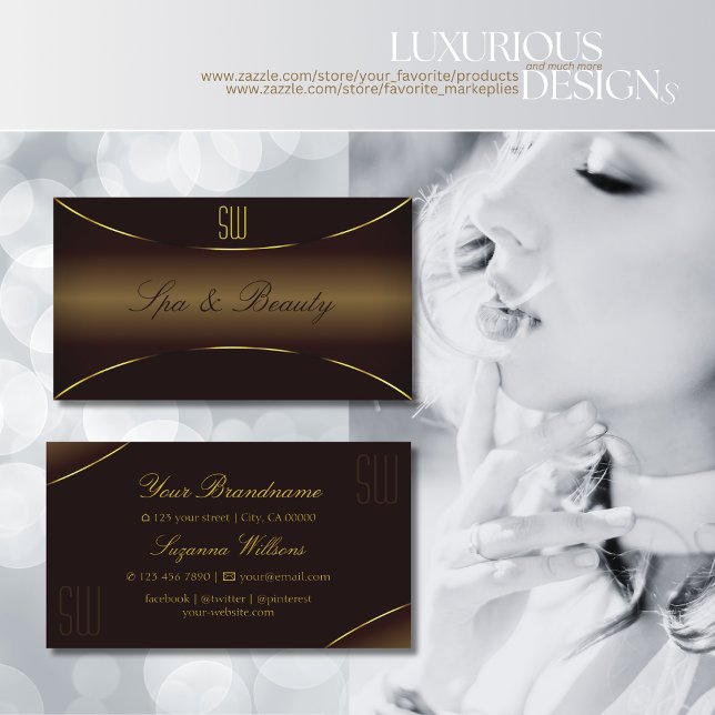 Luxury Dark Brown with Gold Border and Monogram Business Card (Creator Uploaded)