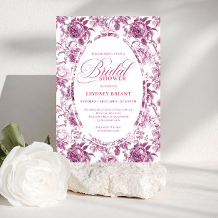 Luxury Dark Fuchsia Roses Pattern Bridal Shower  Invitation