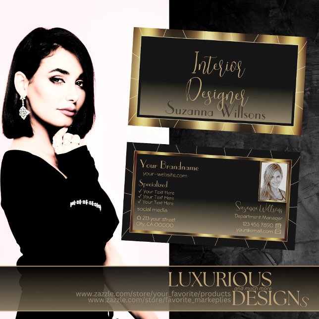 Luxury Dark Gold Frame Brown Gradient with Photo Business Card (Creator Uploaded)