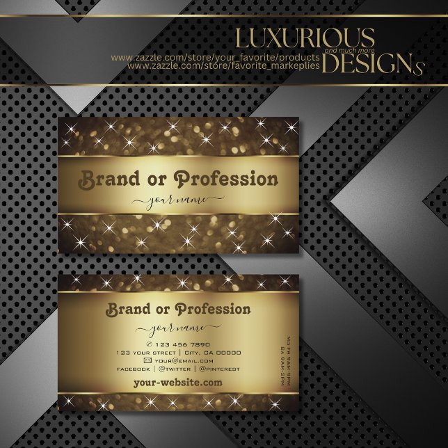 Luxury Dark Gold Glitter Stars Elegance and Noble Business Card (Creator Uploaded)
