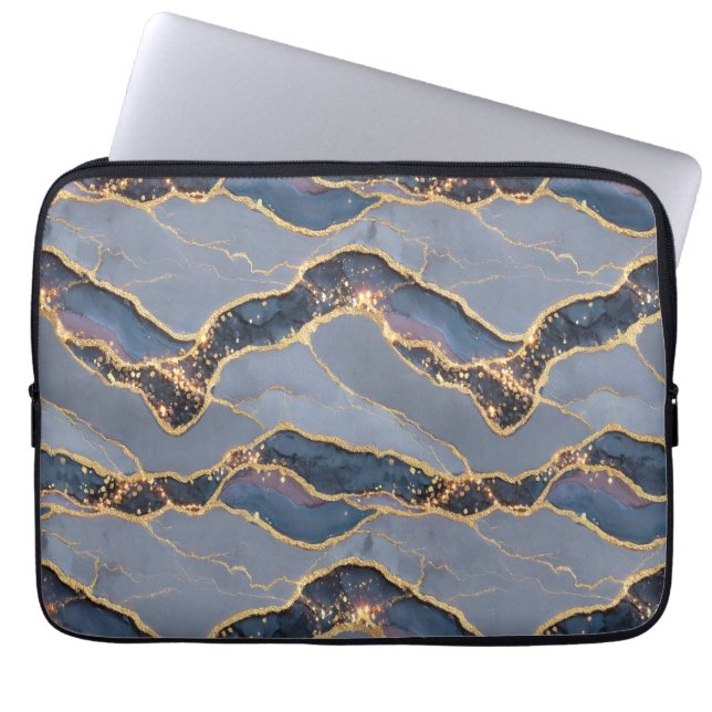 Luxury Dark Gray Marble Texture with Gold Veins Laptop Sleeve (Front)