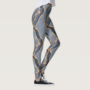 Luxury Dark Gray Marble Texture with Gold Veins Leggings