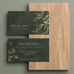 Luxury dark green elegant faux gold foil foliage business card<br><div class="desc">Emerald green and gold classy exclusive elegant business card with a golden botanical foliage branch and classic calligraphy script. Suitable for personal stylists specialists, luxe fashion and home interior designers, artists, painters, boutique owners, creative professionals, upholstery and curtain business, furniture and antique dealers, wedding events planner, salon managers, makeup artists,...</div>