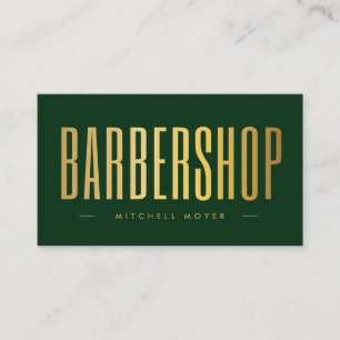 Luxury Dark Green Faux Gold Hair Stylist Barber Business Card