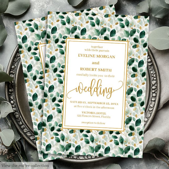 Luxury Dark Green Gold Eucalyptus Wedding Invites (Luxury Dark Green Gold Eucalyptus Wedding Invitation)