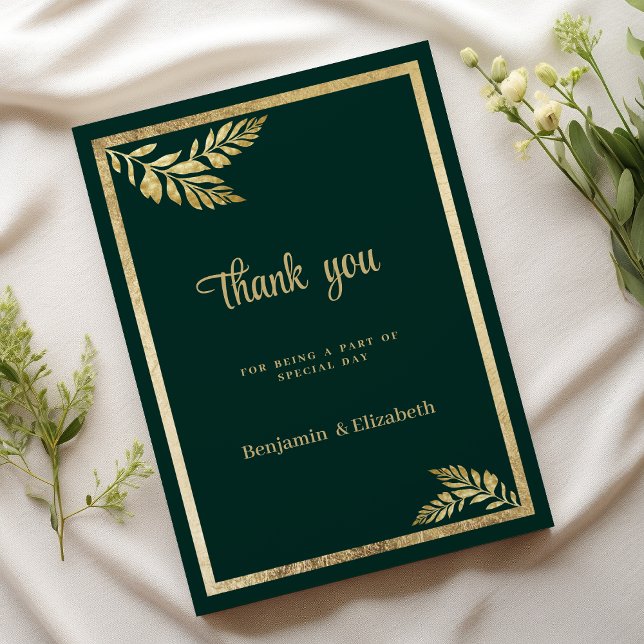 Luxury dark green golden leaf frame Thank You  Invitation (Luxury dark green golden leaf frame Thank You)