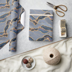 Luxury Dark Grey Marble Texture with Gold Veins Wrapping Paper
