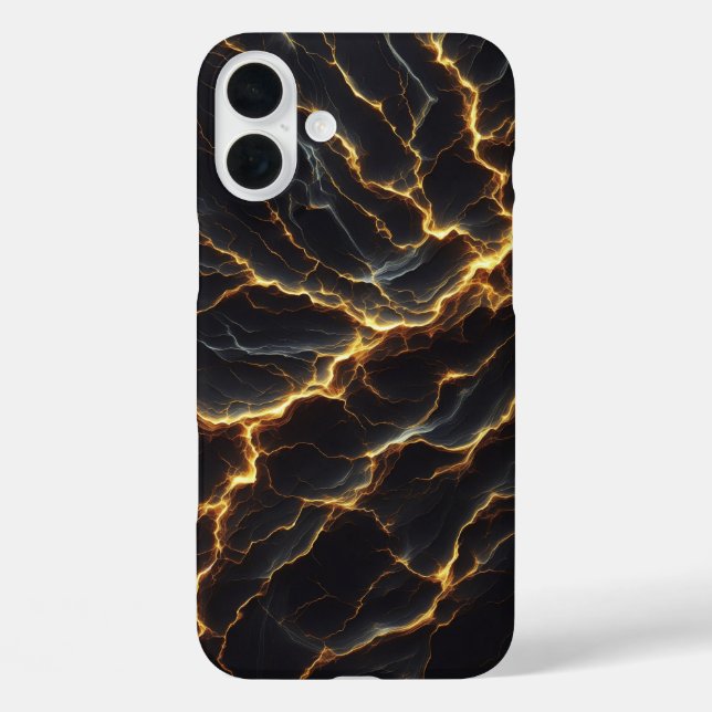 Luxury Dark Lightning Marble Case - Elegant Gold  (Back)