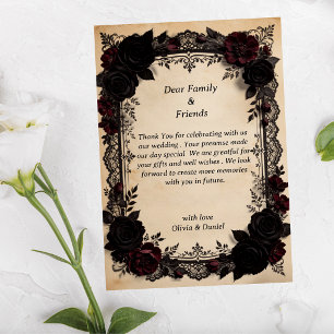 Luxury Dark Romance Black Lace Victorian Wedding Thank You Card