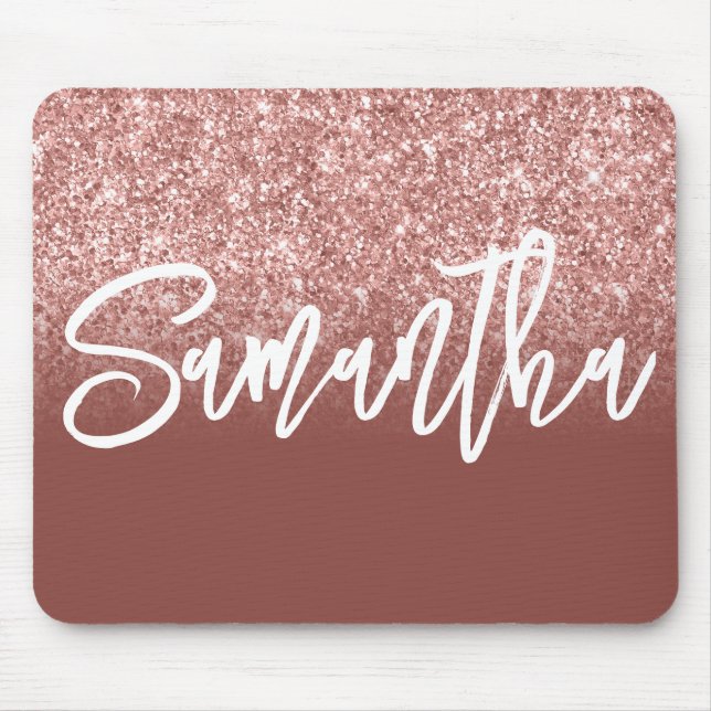 Luxury Dark Rose Gold Glitter Ombre Personalised Mouse Pad (Front)