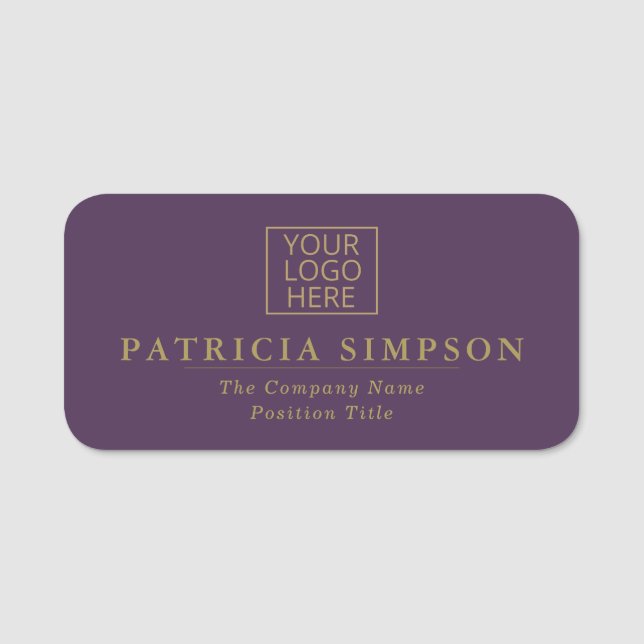 Luxury Dark Violet Purple and Golden: Elegant Logo Name Tag (Front)
