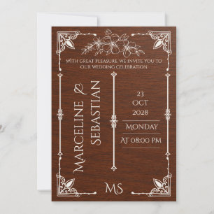 Luxury Dark Walnut Wood Wedding Invitation Card