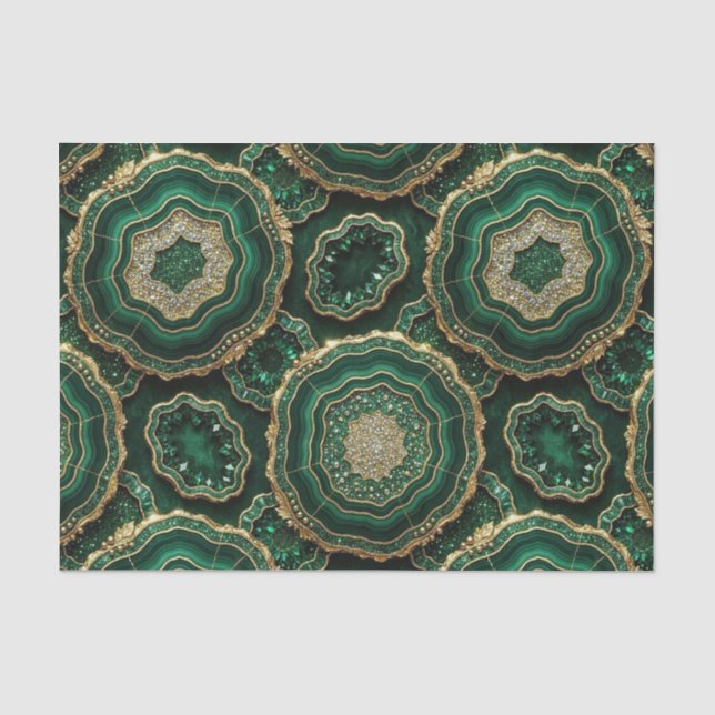 Luxury Decoupage | Forest Green + Gold Agate Geode Tissue Paper (Front)