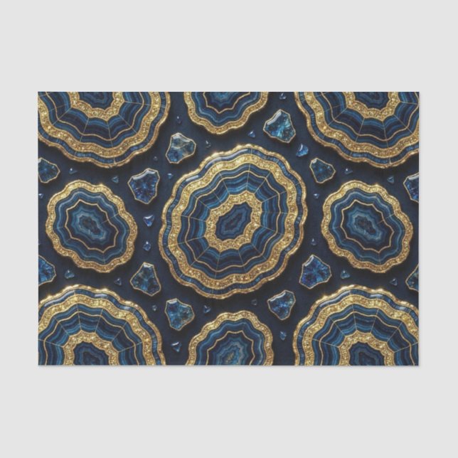 Luxury Decoupage | Navy Blue + Gold Agate Geode Tissue Paper (Front)