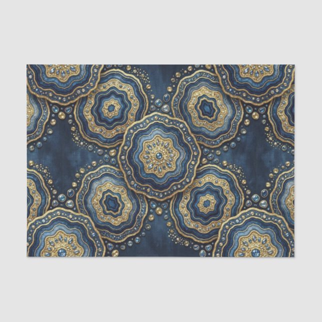 Luxury Decoupage | Navy Blue + Gold Agate Geode Tissue Paper (Front)
