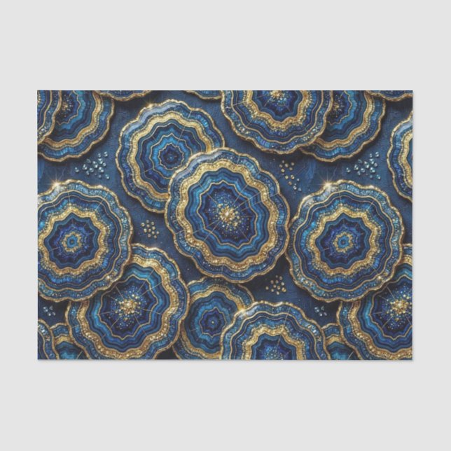 Luxury Decoupage | Navy Blue + Gold Agate Geode Tissue Paper (Front)